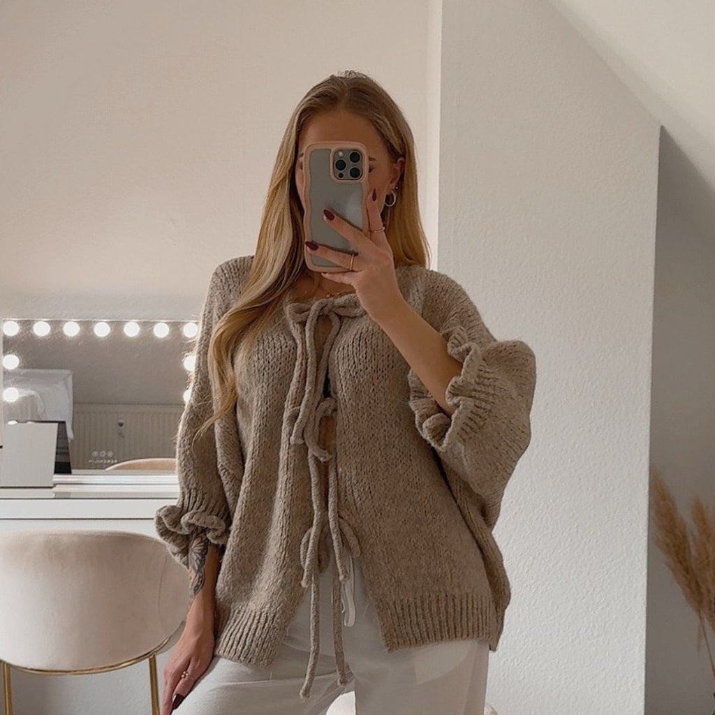 Oversized Tulip Cardigan with Bows