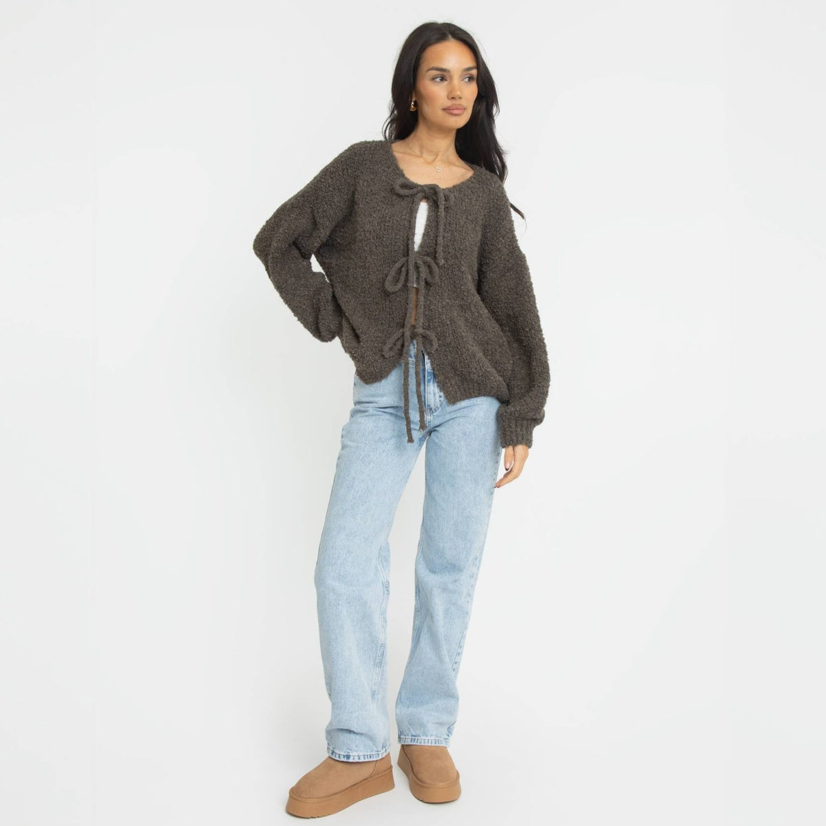 Bouclé Oversized Cardigan with Bows