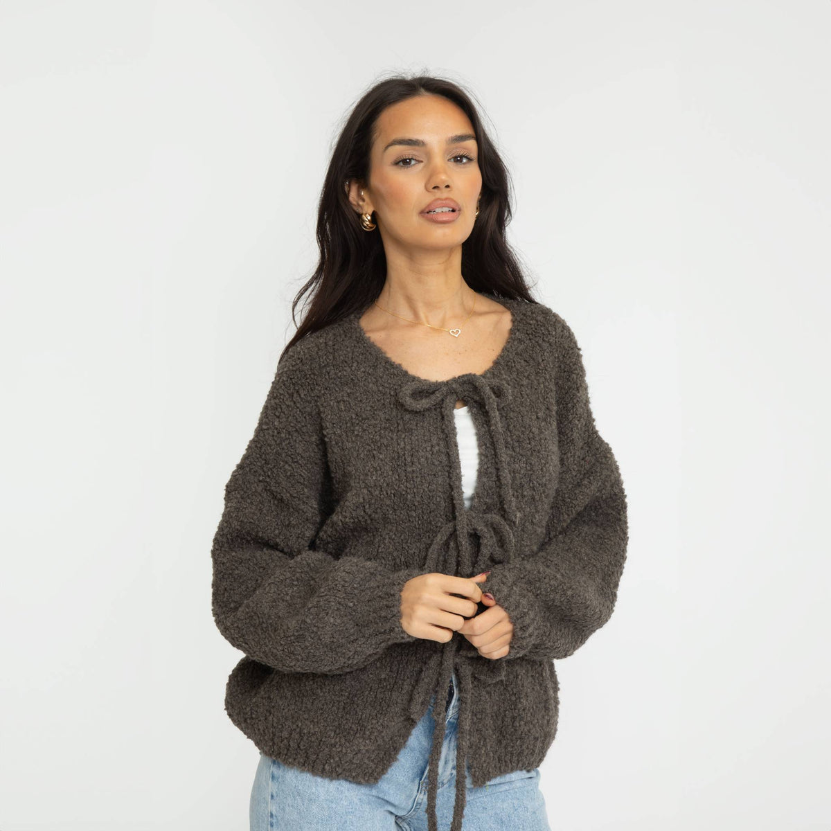 Bouclé Oversized Cardigan with Bows