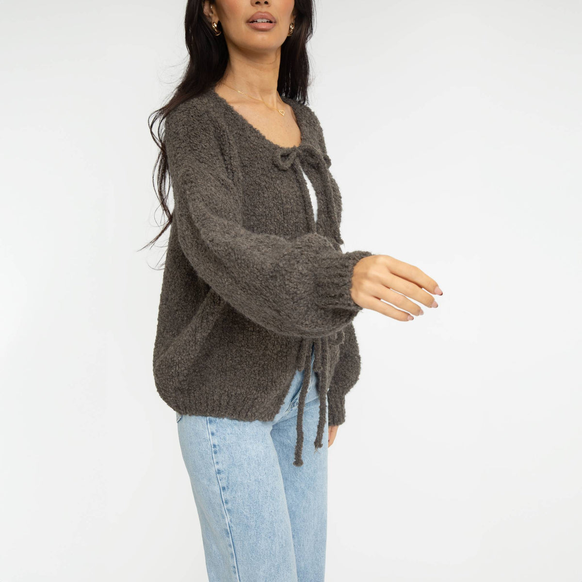 Bouclé Oversized Cardigan with Bows