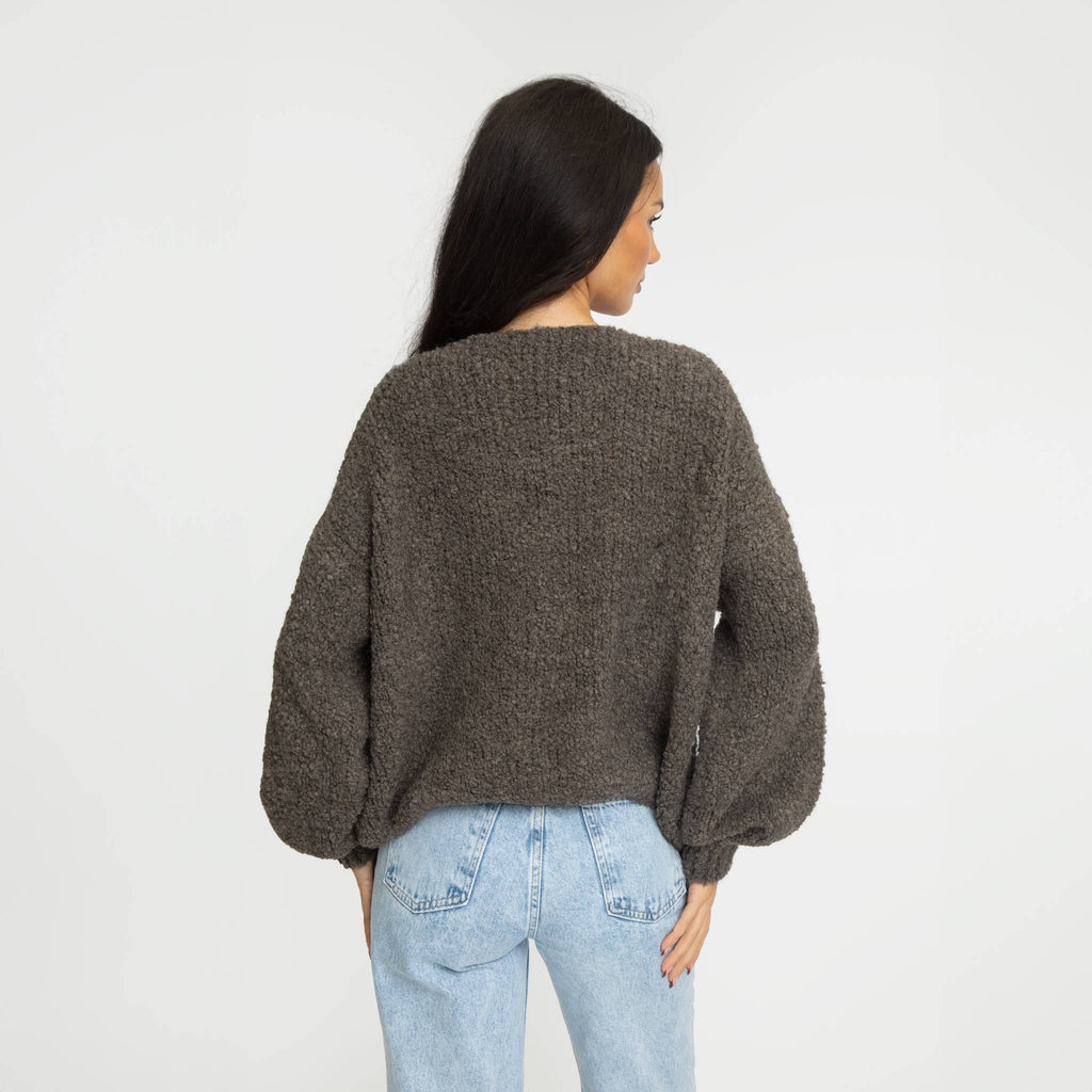 Bouclé Oversized Cardigan with Bows