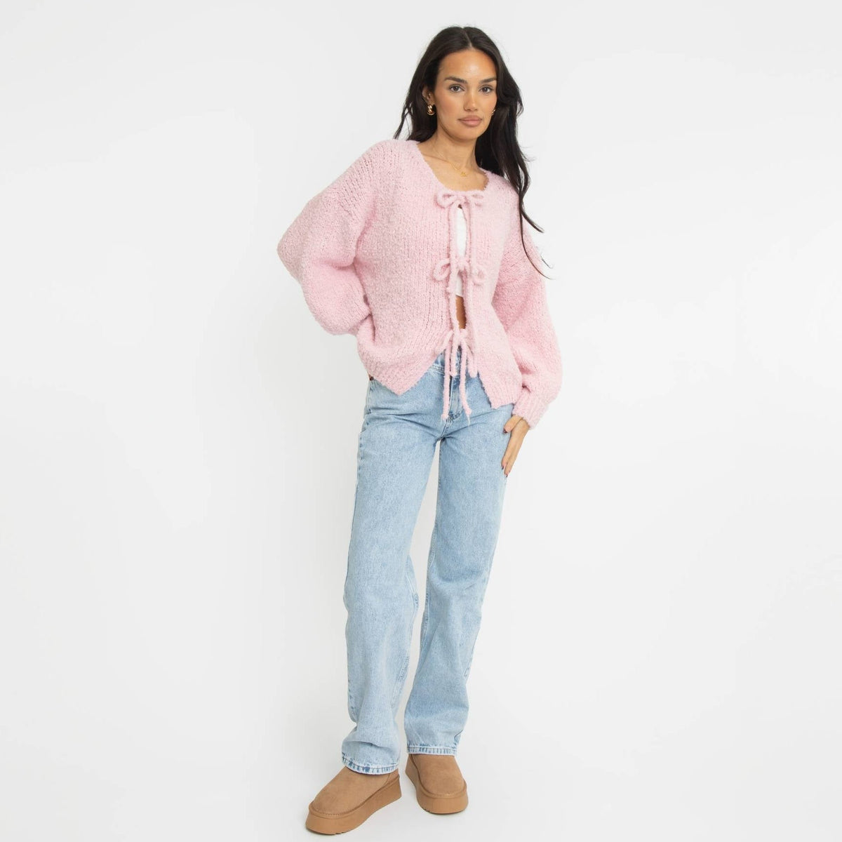Bouclé Oversized Cardigan with Bows