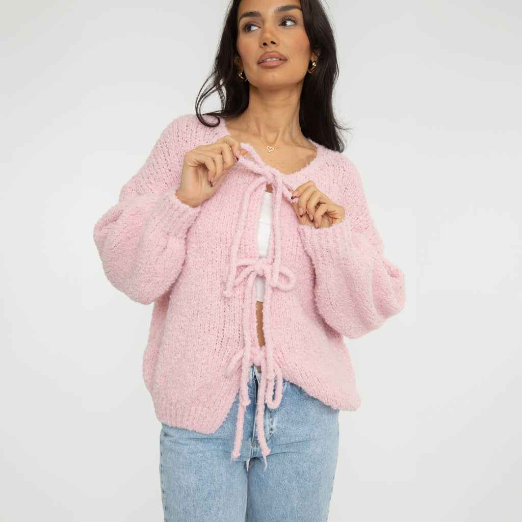 Bouclé Oversized Cardigan with Bows
