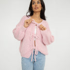Bouclé Oversized Cardigan with Bows