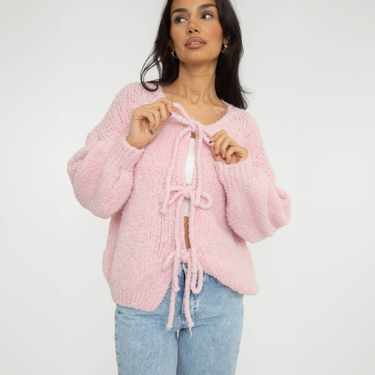 Bouclé Oversized Cardigan with Bows