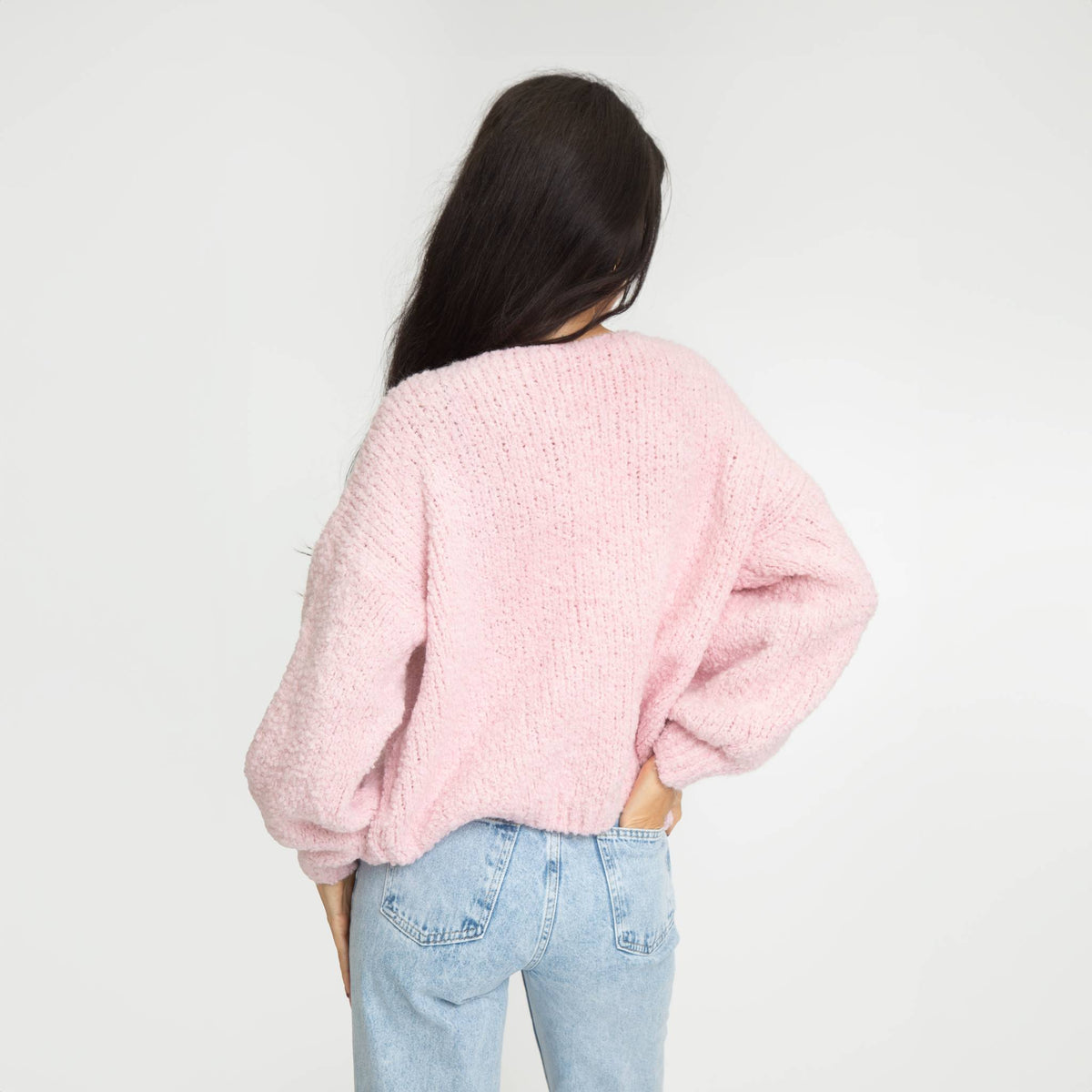 Bouclé Oversized Cardigan with Bows