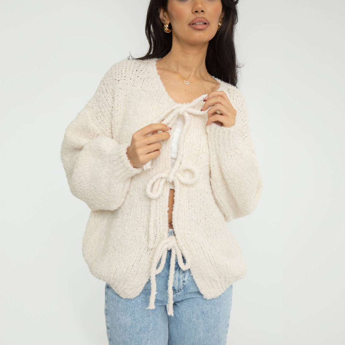 Bouclé Oversized Cardigan with Bows