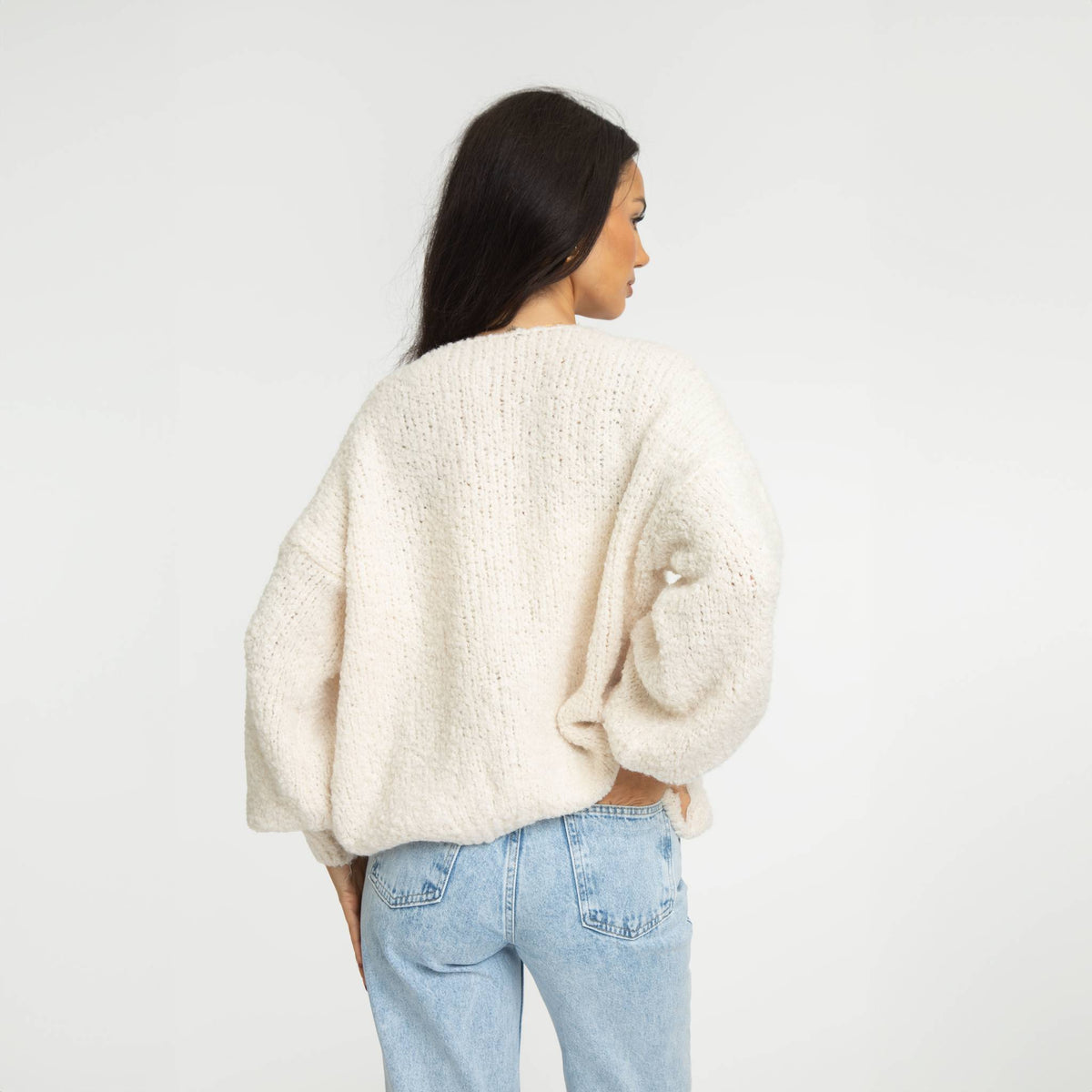 Bouclé Oversized Cardigan with Bows