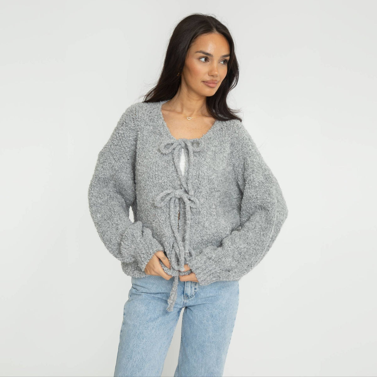 Bouclé Oversized Cardigan with Bows