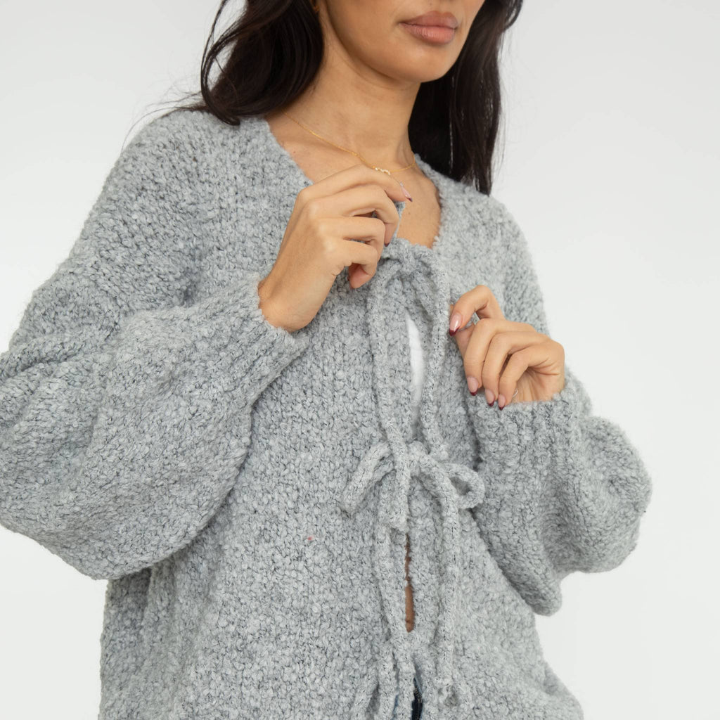 Bouclé Oversized Cardigan with Bows