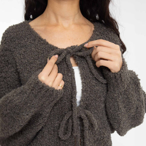 Bouclé Oversized Cardigan with Bows