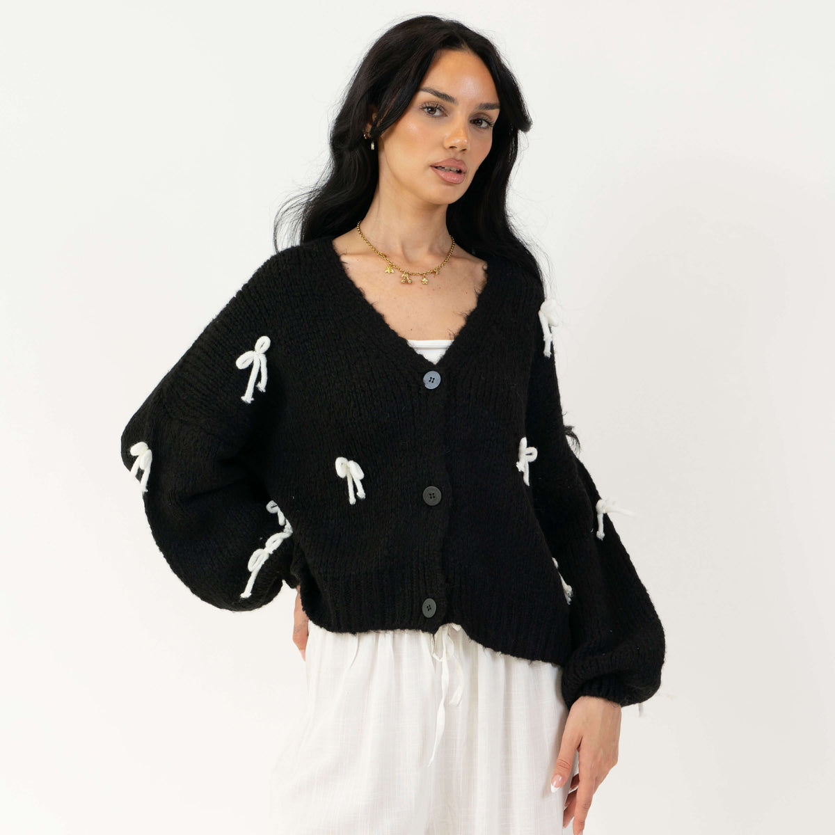 Oversize Mini Bow Cardigan