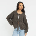 Bouclé Oversized Cardigan with Bows