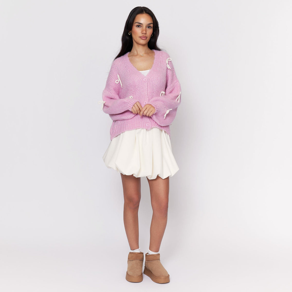 Oversize Mini Bow Cardigan