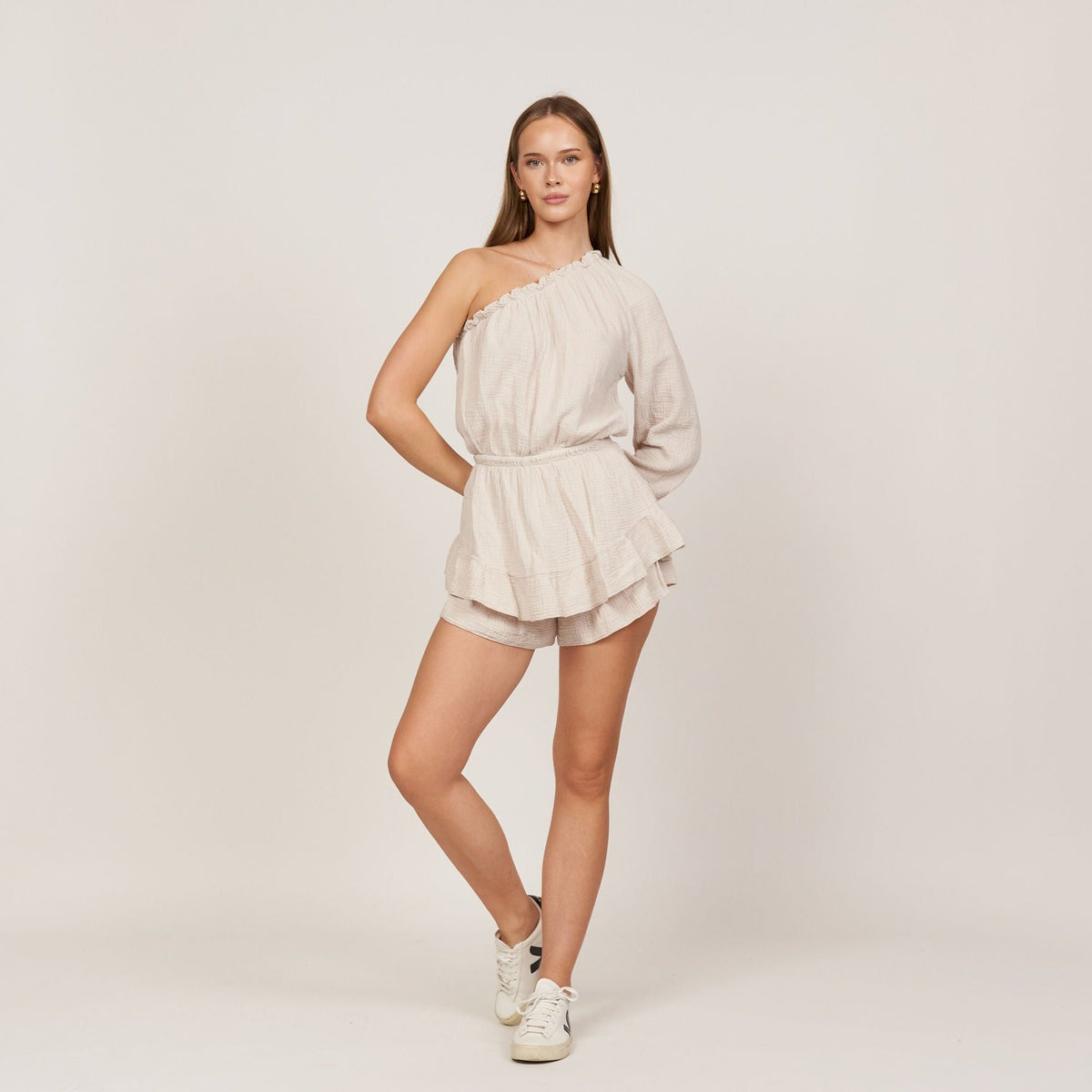One Shoulder Muslin Jumpsuit