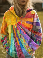 Wielokolorowa bluza z kapturem w stylu boho